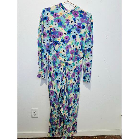 NWT RIXO Lilac link Floral 100% Silk Open Back Dani Maxi Dress Size US 10 - Picture 4 of 16